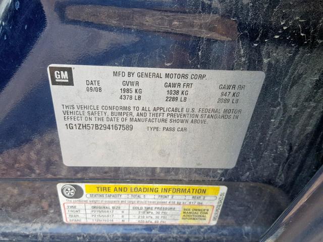 1G1ZH57B294167589 - 2009 CHEVROLET MALIBU 1LT BLUE photo 10