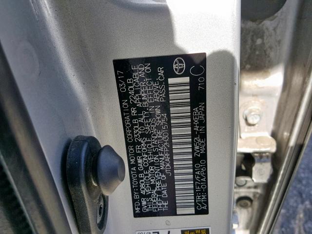 JTDKARFP2H3015754 - 2017 TOYOTA PRIUS PRIM 银色 照片 10