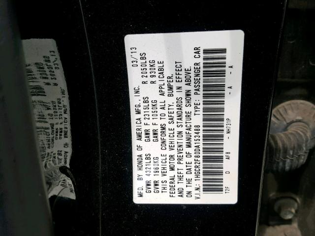 1HGCR2F80DA153488 - 2013 HONDA ACCORD EXL BLACK photo 10