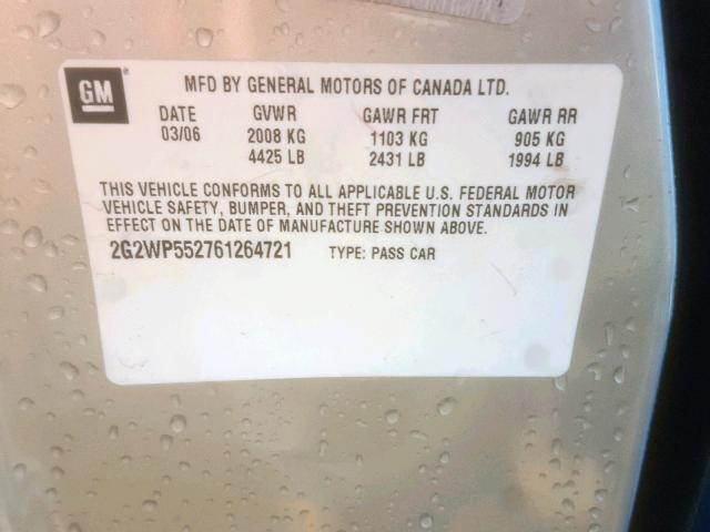 2G2WP552761264721 - 2006 PONTIAC GRAND PRIX SILVER photo 10