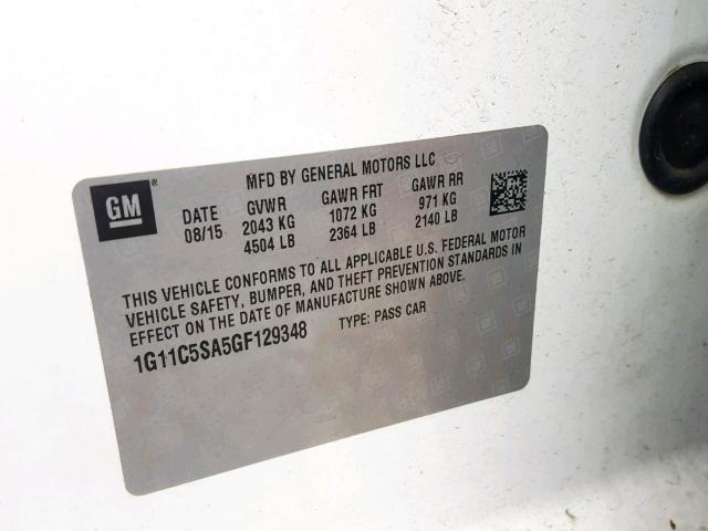 1G11C5SA5GF129348 - 2016 CHEVROLET MALIBU LIM 白色 照片 10