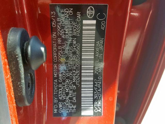 JTDZN3EU2D3268560 - 2013 TOYOTA PRIUS V RED photo 10