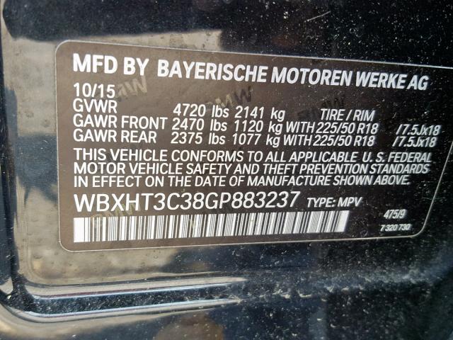 WBXHT3C38GP883237 - 2016 BMW X1 XDRIVE2 BLACK photo 10