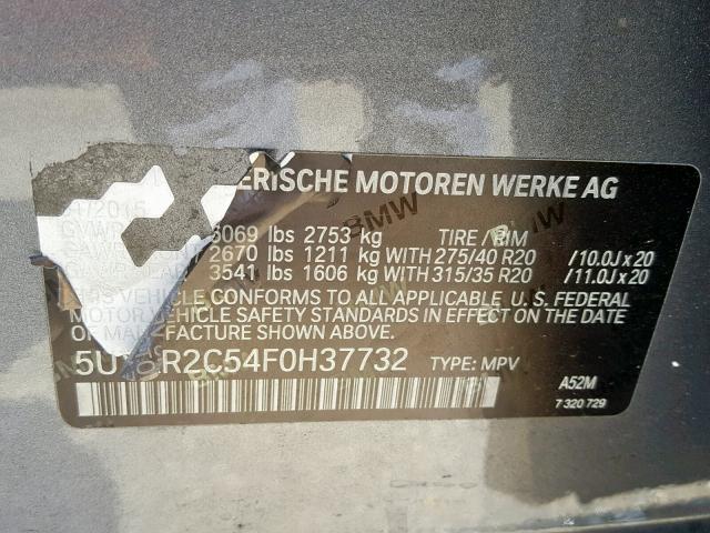 5UXKR2C54F0H37732 - 2015 BMW X5 SDRIVE3 GRAY photo 10