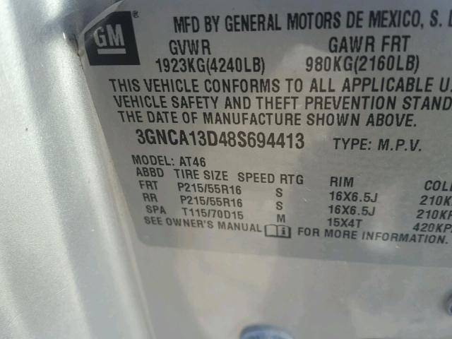 3GNCA13D48S694413 - 2008 CHEVROLET HHR LS Күміс фото 10