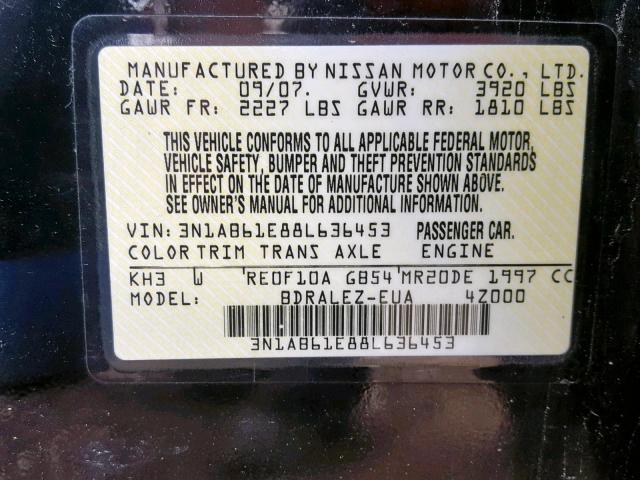 3N1AB61E88L636453 - 2008 NISSAN SENTRA 2.0 BLACK photo 10