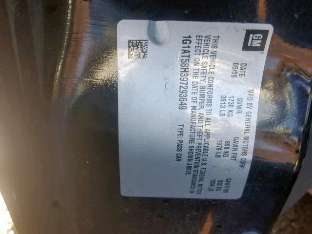 1G1AT58H397293649 - 2009 CHEVROLET COBALT LT BLACK photo 10