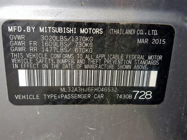 ML32A3HJ6FH046532 - 2015 MITSUBISHI MIRAGE DE GRAY photo 10