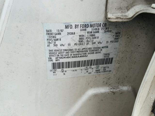 2FMDK49C88BA46682 - 2008 FORD EDGE LIMIT CREAM photo 10