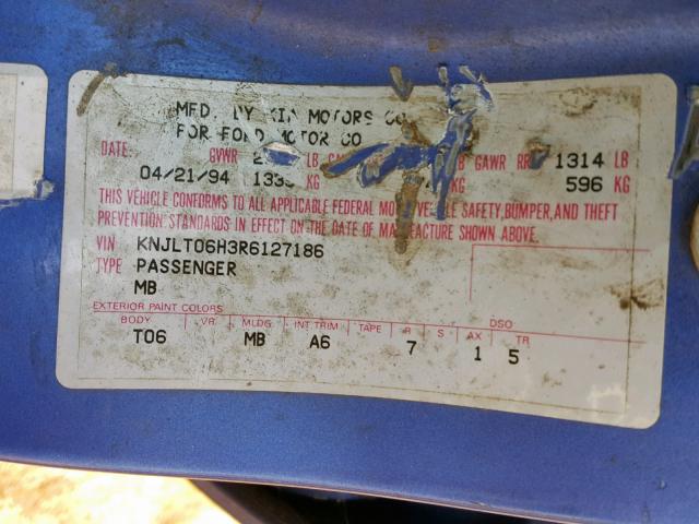 KNJLT06H3R6127186 - 1994 FORD ASPIRE BLUE photo 10