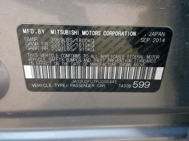 JA32U2FU7FU006445 - 2015 MITSUBISHI LANCER ES SILVER photo 10