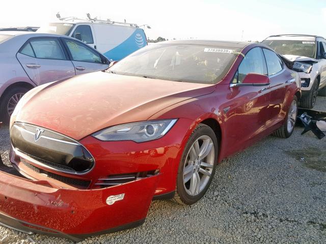 5YJSA1H19EFP62342 - 2014 TESLA MODEL S RED photo 2