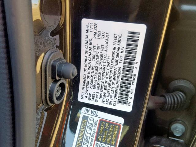 2HKRM3H79GH506079 - 2016 HONDA CR-V EXL BROWN photo 10