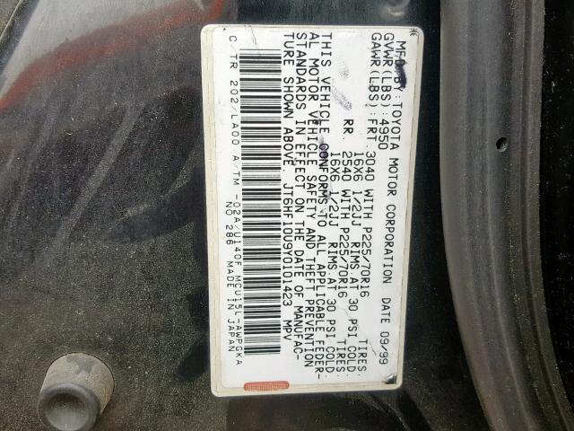 JT6HF10U9Y0101423 - 2000 LEXUS RX 300 BLACK photo 10