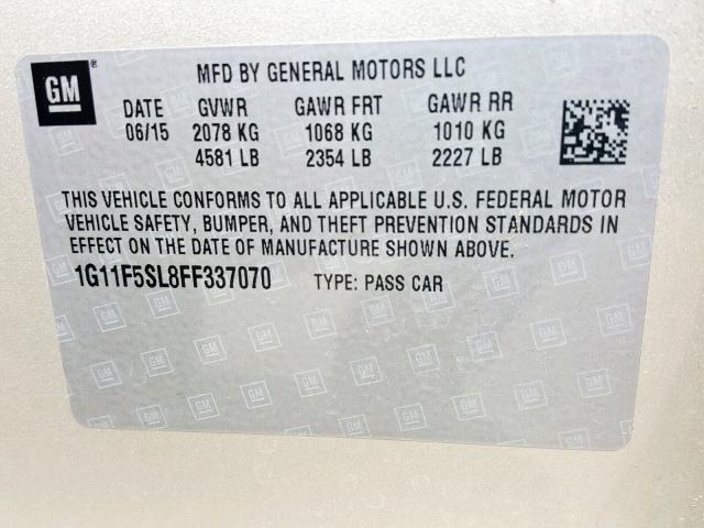 1G11F5SL8FF337070 - 2015 CHEVROLET MALIBU LTZ ოქროსფერი ფოტო 10