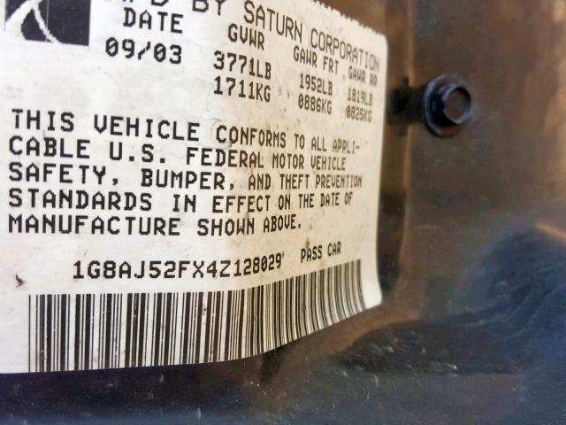 1G8AJ52FX4Z128029 - 2004 SATURN ION LEVEL SILVER photo 10