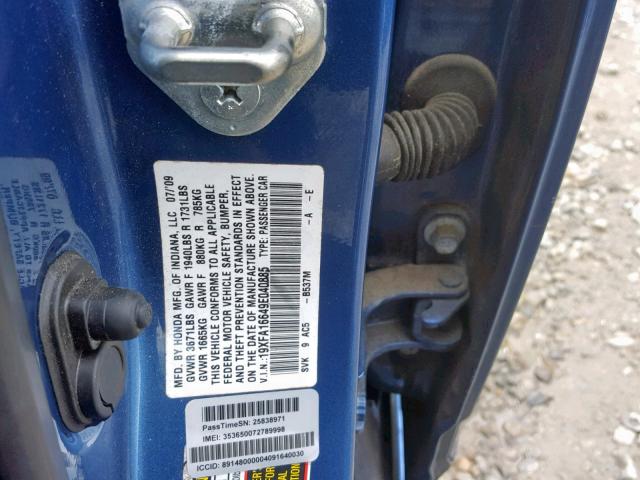 19XFA16649E040885 - 2009 HONDA CIVIC LX-S Mavi foto 10