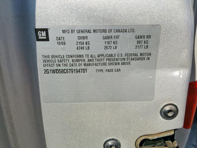 2G1WD58C679194701 - 2007 CHEVROLET IMPALA SUP 银色 照片 10