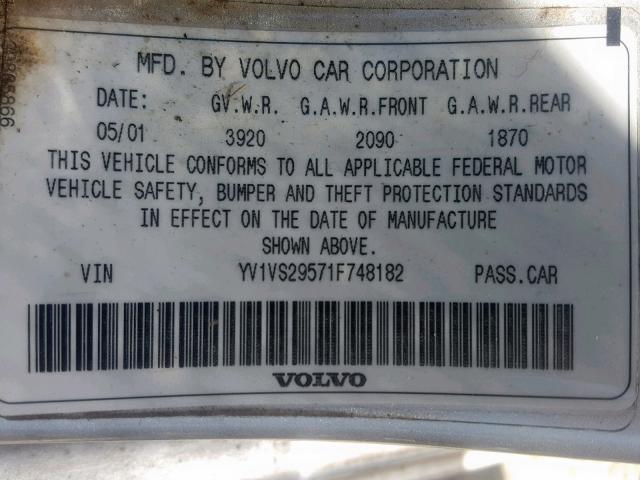 YV1VS29571F748182 - 2001 VOLVO S40 1.9T GRAY photo 10