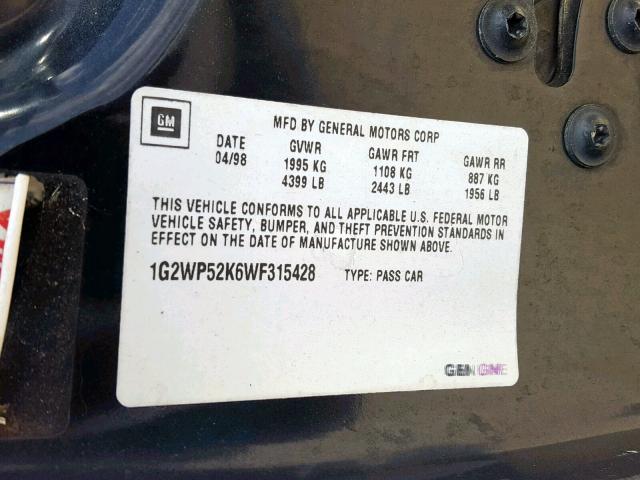 1G2WP52K6WF315428 - 1998 PONTIAC GRAND PRIX BLACK photo 10