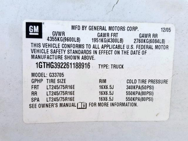 1GTHG392261188916 - 2006 GMC SAVANA G35 WHITE photo 10