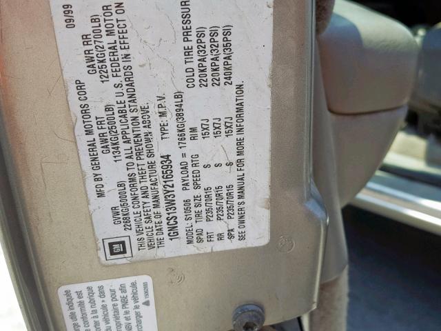 1GNCS13W3Y2165934 - 2000 CHEVROLET BLAZER GOLD photo 10