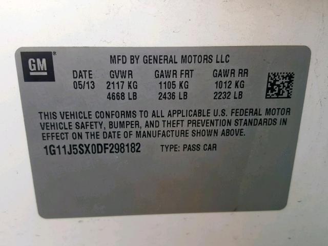 1G11J5SX0DF298182 - 2013 CHEVROLET MALIBU LTZ 白色 照片 10