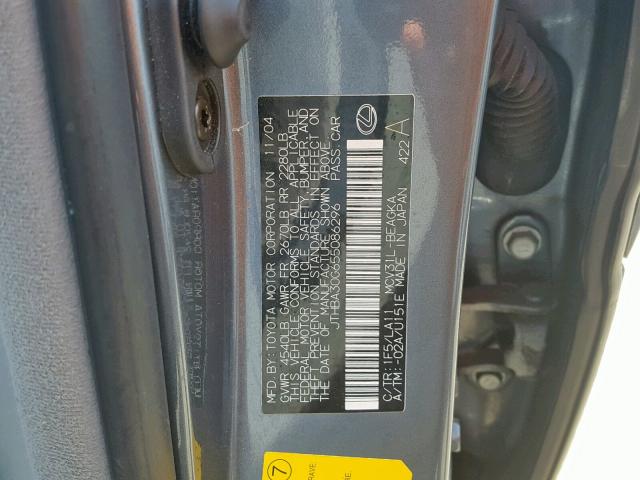 JTHBA30G655086296 - 2005 LEXUS ES 330 BLUE photo 10