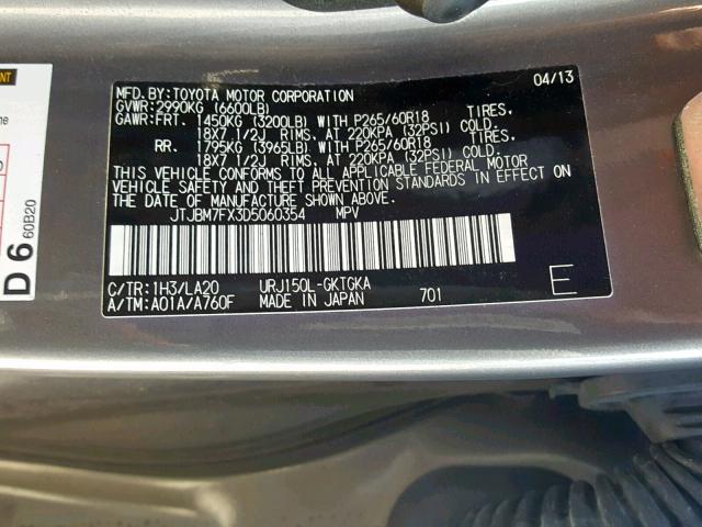 JTJBM7FX3D5060354 - 2013 LEXUS GX GRAY photo 10