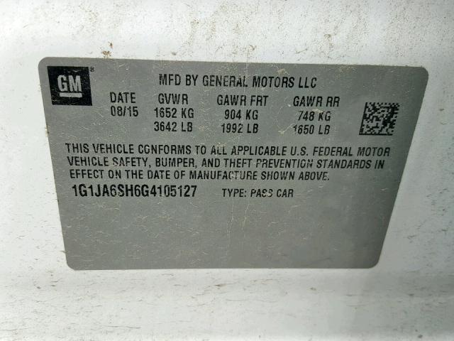 1G1JA6SH6G4105127 - 2016 CHEVROLET SONIC LS WHITE photo 10