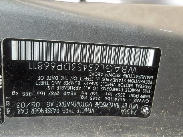 WBAGL63453DP66811 - 2003 BMW 745 I GRAY photo 10