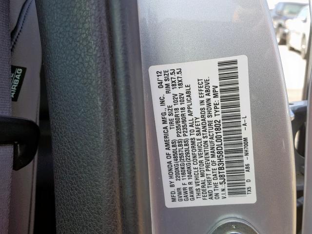 5J8TB3H58DL001802 - 2013 ACURA RDX TECHNO SILVER photo 10