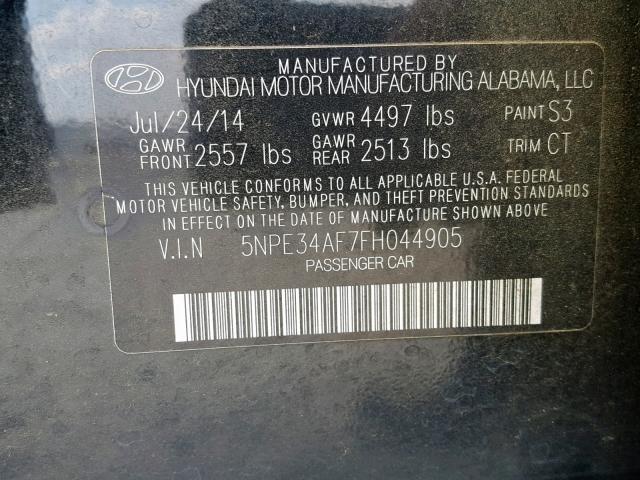 5NPE34AF7FH044905 - 2015 HYUNDAI SONATA SPO BLACK photo 10