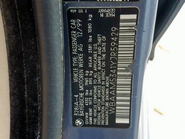 WBAAM5341YJR59429 - 2000 BMW 328 I BLUE photo 10