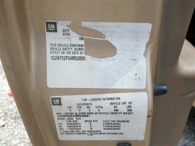 1G2NF52F24M528581 - 2004 PONTIAC GRAND AM S GOLD photo 10