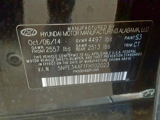 5NPE34AF1FH102023 - 2015 HYUNDAI SONATA SPO BLACK photo 10