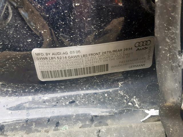 WAUDG74FX5N104569 - 2005 AUDI A6 3.2 QUA BLUE photo 10