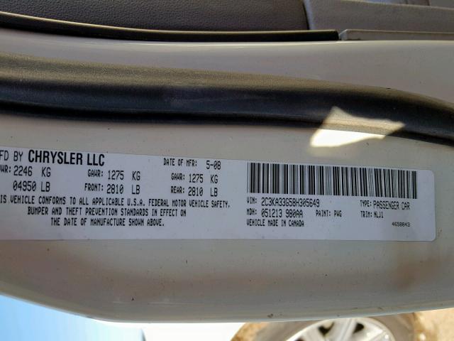 2C3KA33G58H305649 - 2008 CHRYSLER 300 LIMITE CREAM photo 10