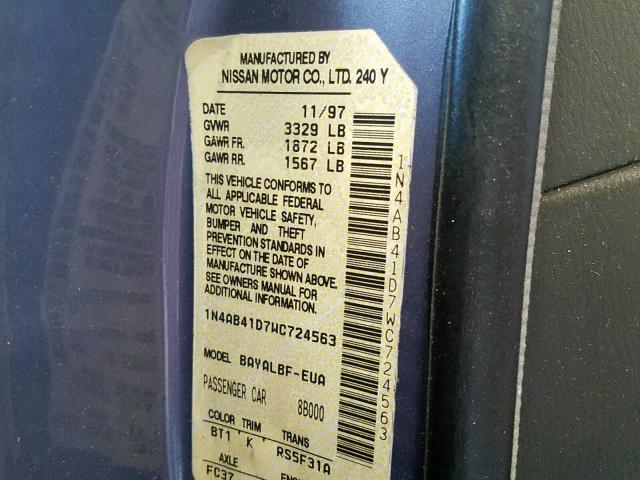 1N4AB41D7WC724563 - 1998 NISSAN SENTRA E SILVER photo 10