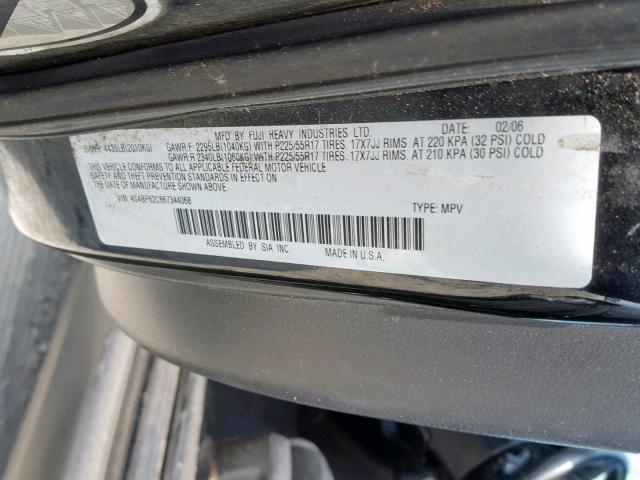 4S4BP62C667344068 - 2006 SUBARU LEGACY OUT BLACK photo 10