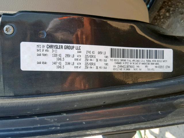 2D4RN4DG1BR706431 - 2011 DODGE GRAND CARA GRAY photo 10