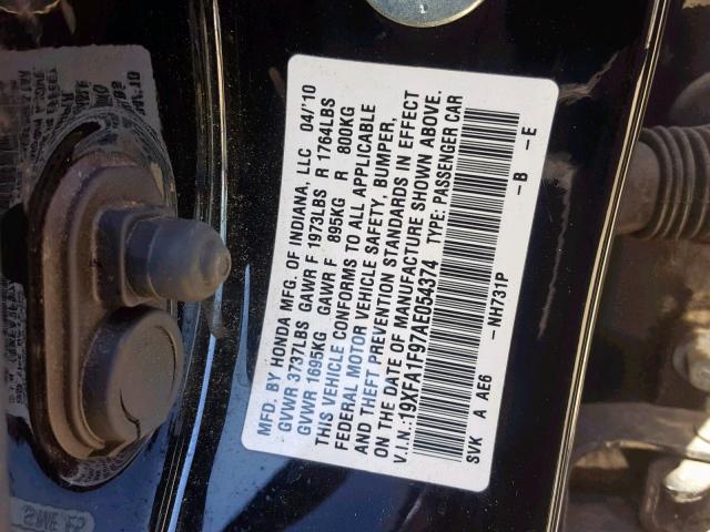 19XFA1F97AE054374 - 2010 HONDA CIVIC EXL BLACK photo 10