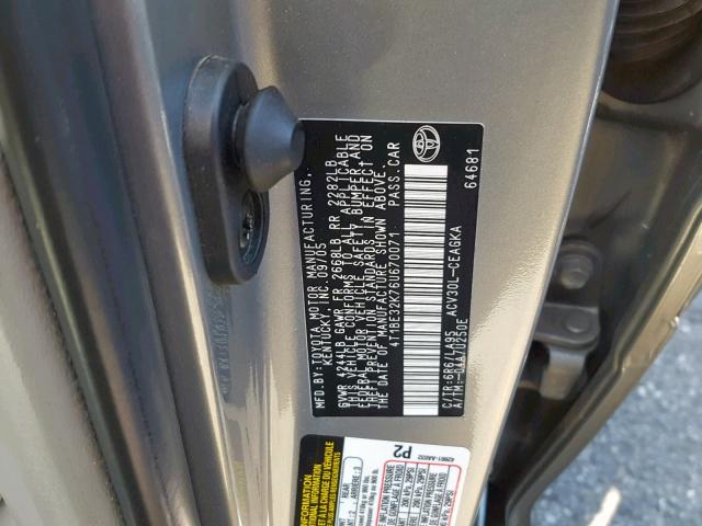 4T1BE32K76U670071 - 2006 TOYOTA CAMRY LE SILVER photo 10