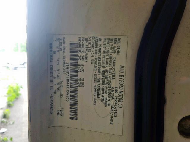 2FAHP71W84X159355 - 2004 FORD CROWN VICT WHITE photo 10