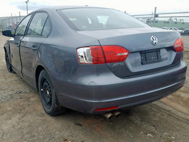 3VW2K7AJ8EM355017 - 2014 VOLKSWAGEN JETTA BASE GRAY photo 3