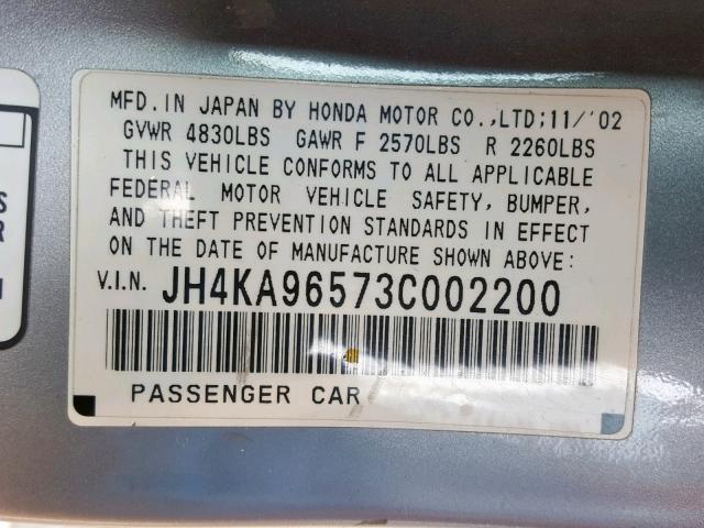 JH4KA96573C002200 - 2003 ACURA 3.5RL SILVER photo 10