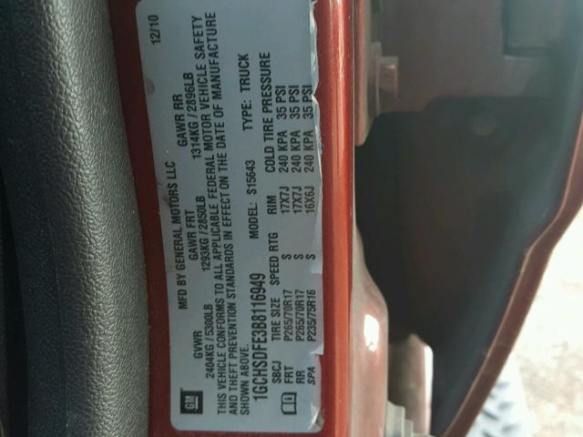 1GCHSDFE3B8116949 - 2011 CHEVROLET COLORADO L MAROON photo 10