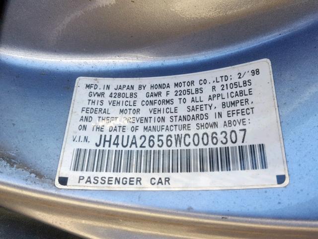 JH4UA2656WC006307 - 1998 ACURA 2.5TL BLUE photo 10