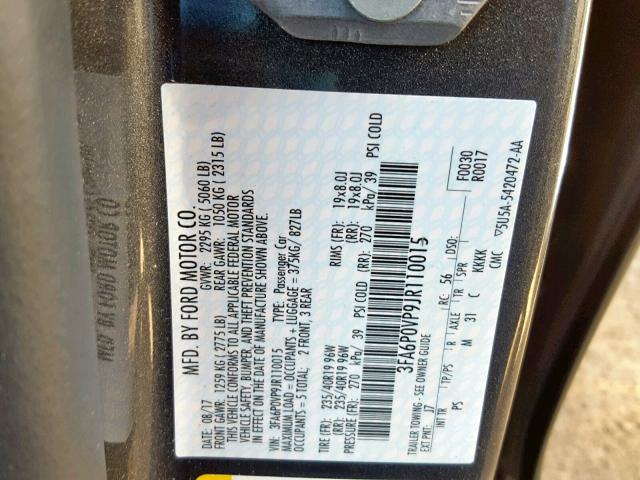 3FA6P0VP9JR110015 - 2018 FORD FUSION SPO GRAY photo 10