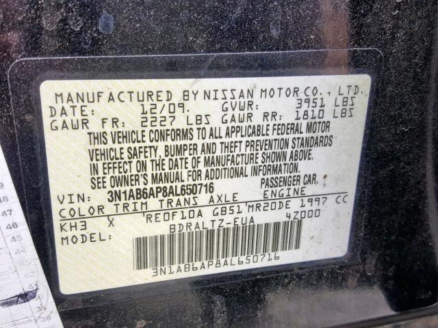 3N1AB6AP8AL650716 - 2010 NISSAN SENTRA 2.0 BLACK photo 10